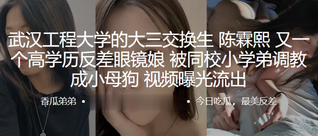 武汉工程大学的大三交换生“陈霖熙”又一个高学历反差眼镜娘，被同校小学弟调教成小母狗，视频曝光流出 海报